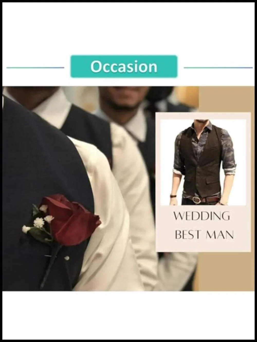 Men's Plus Size Herringbone Vest with 3 Pockets Slim Fit Wedding Waistcoat